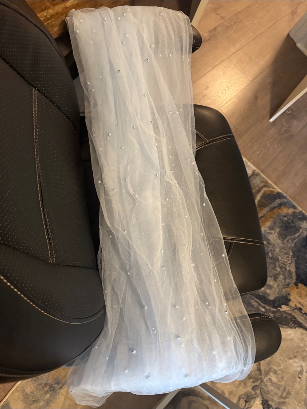 Elegant Ivory Sheer Beaded Tulle Scarf / Wrap